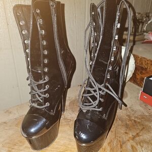 *Not For Sale* Pleaser Glossy Black Lace-Up Platform Boots